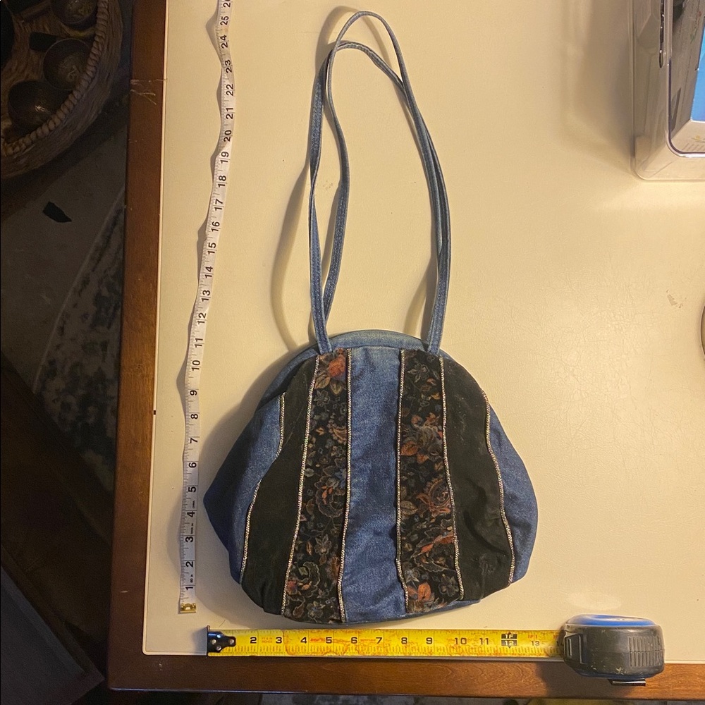 Blue and Black Denim Handbag